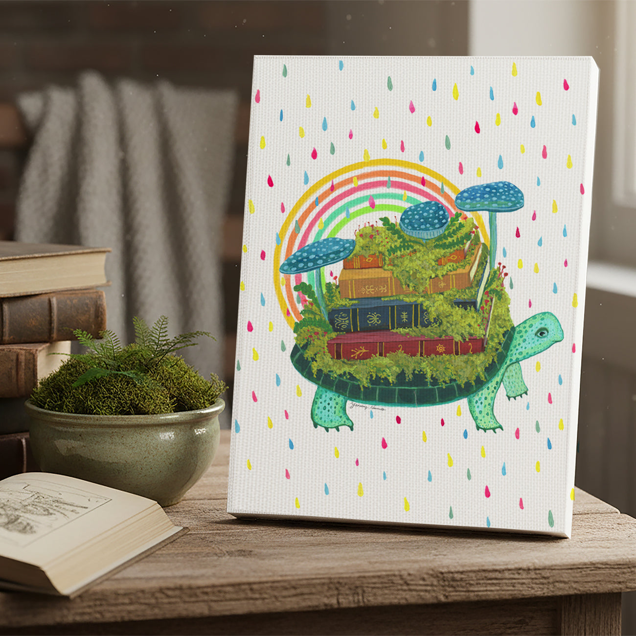 Turtle Librarian - Archival Canvas Print